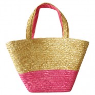 Straw Tote: Woven Wheat Straw Tote - 2 Tones - Pink - BG-R11052PK